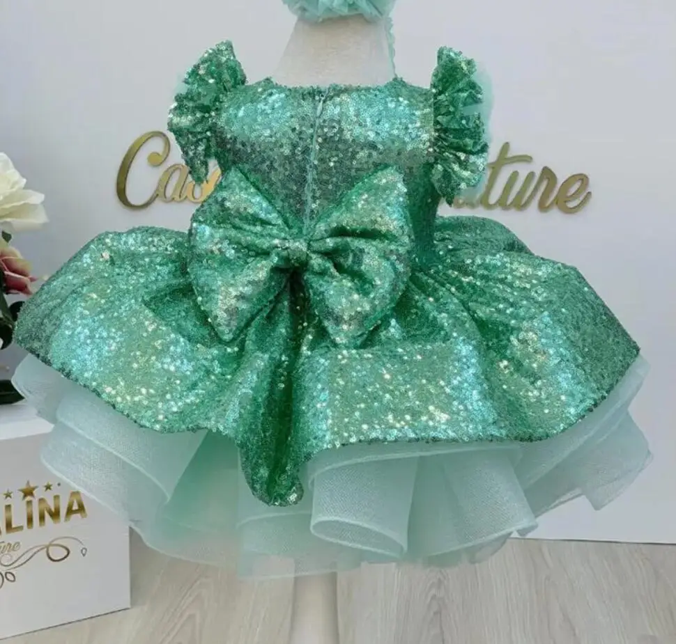 

Mint Green Fluffy Baby Girl Dress Infant Birthday Party Gown Cap Sleeve Ball Gown Toddler Tutu Dress Photoshoot