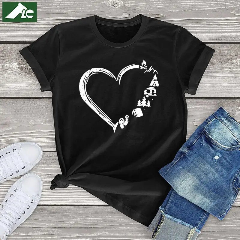 FLC Camping Heart T-Shirts Women Clothing Summer Funny unisex Cute Hiking Adventure Shirt Female 100 Cotton Casual Women Tops
FLC Camping Heart T-Shirts Women Clothing Summer Funny unisex Cute Hiking Adventure Shirt Female 100 Cotton Casual Women Tops