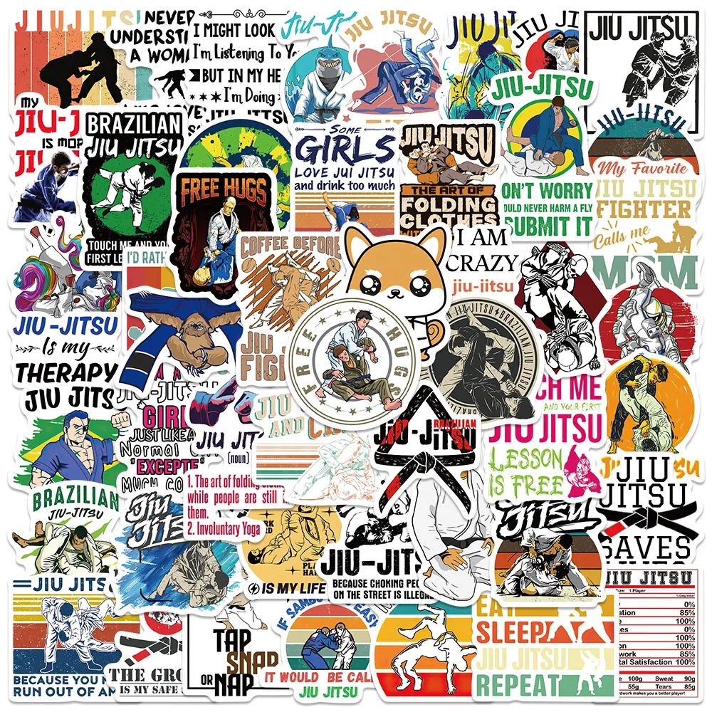 

50pcs Funny Cartoon Sport Jiu Jitsu Stickers For Laptop Water Bottle Luggage Notebook Phone Waterproof Graffiti Vinyl Decals