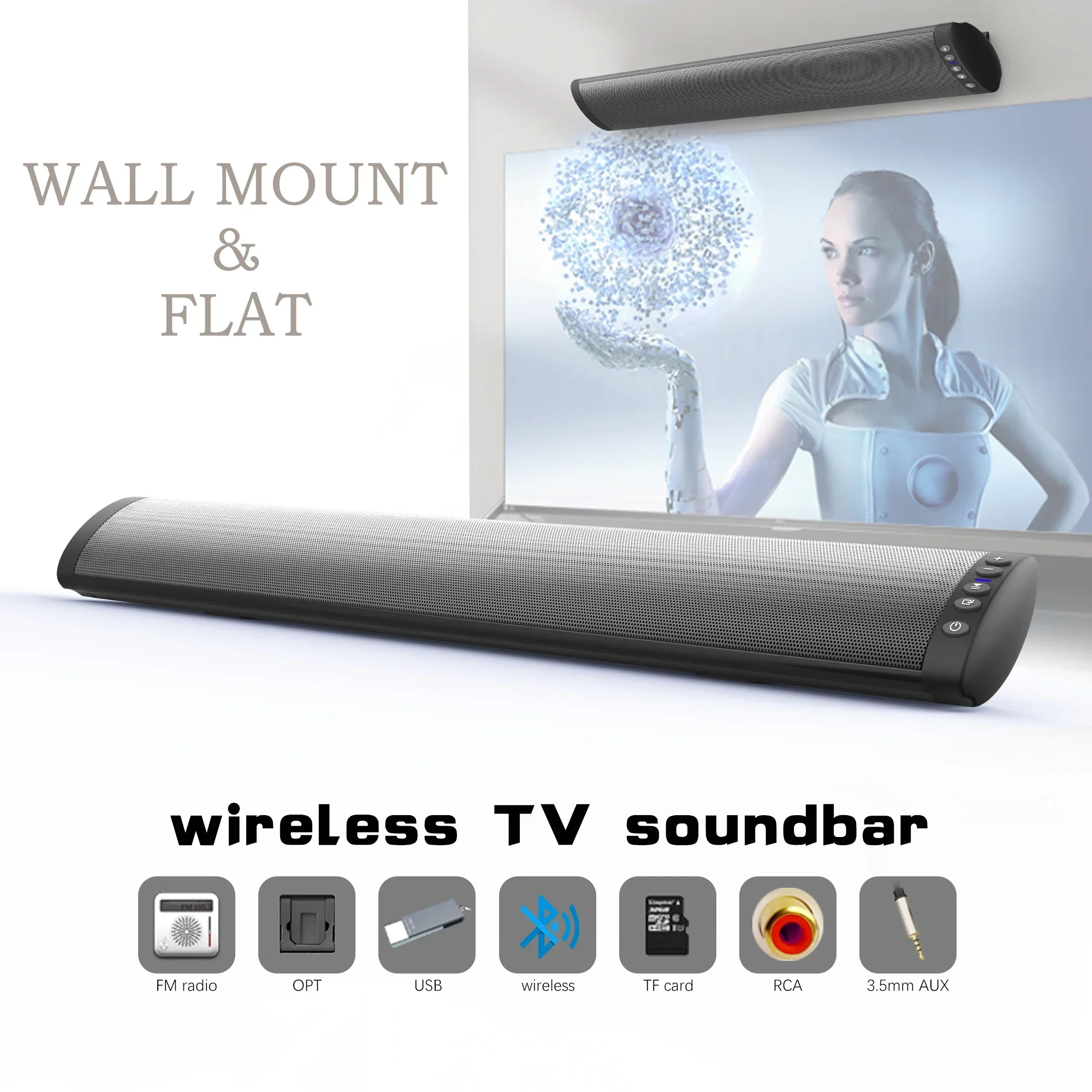 

TV Echo Wall Wireless Bluetooth Sound Bar Home Multi Functional Folding 3D Stereo Surround Suitable for Computers FM/TF/RCA/AUX