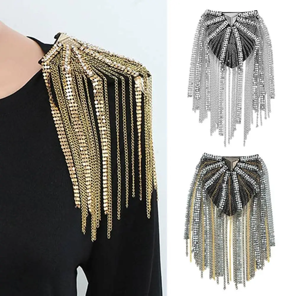 

Rhinestone Tassel Epaulette Delicate Metal Sequins Long Chain Shoulder Jewelry DIY Classical Brooch Men Women