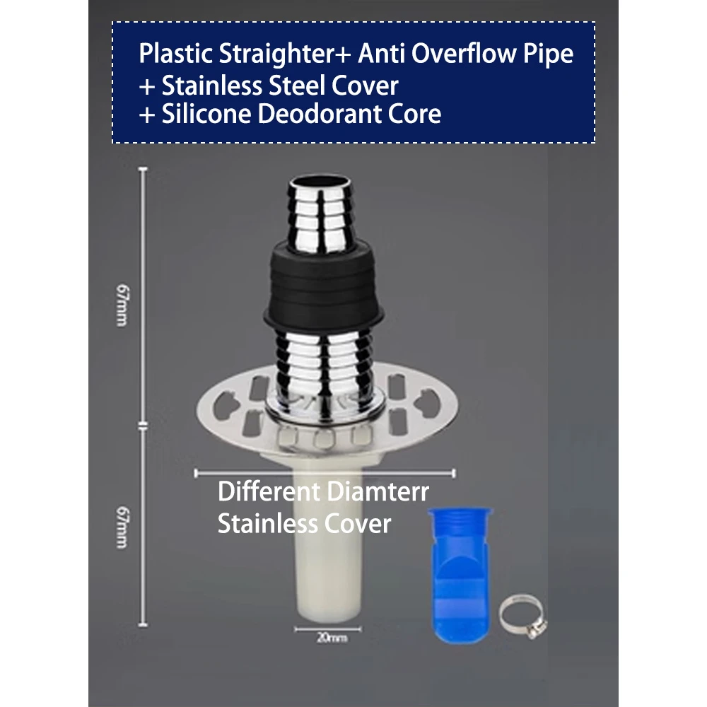 Plastic Straighter + Anti Overflow Pipe +Stainless Steel Cover + Silicone Deodorant Core, For Washing Machine Floor Drain
Plastic Straighter + Anti Overflow Pipe +Stainless Steel Cover + Silicone Deodorant Core, For Washing Machine Floor Drain