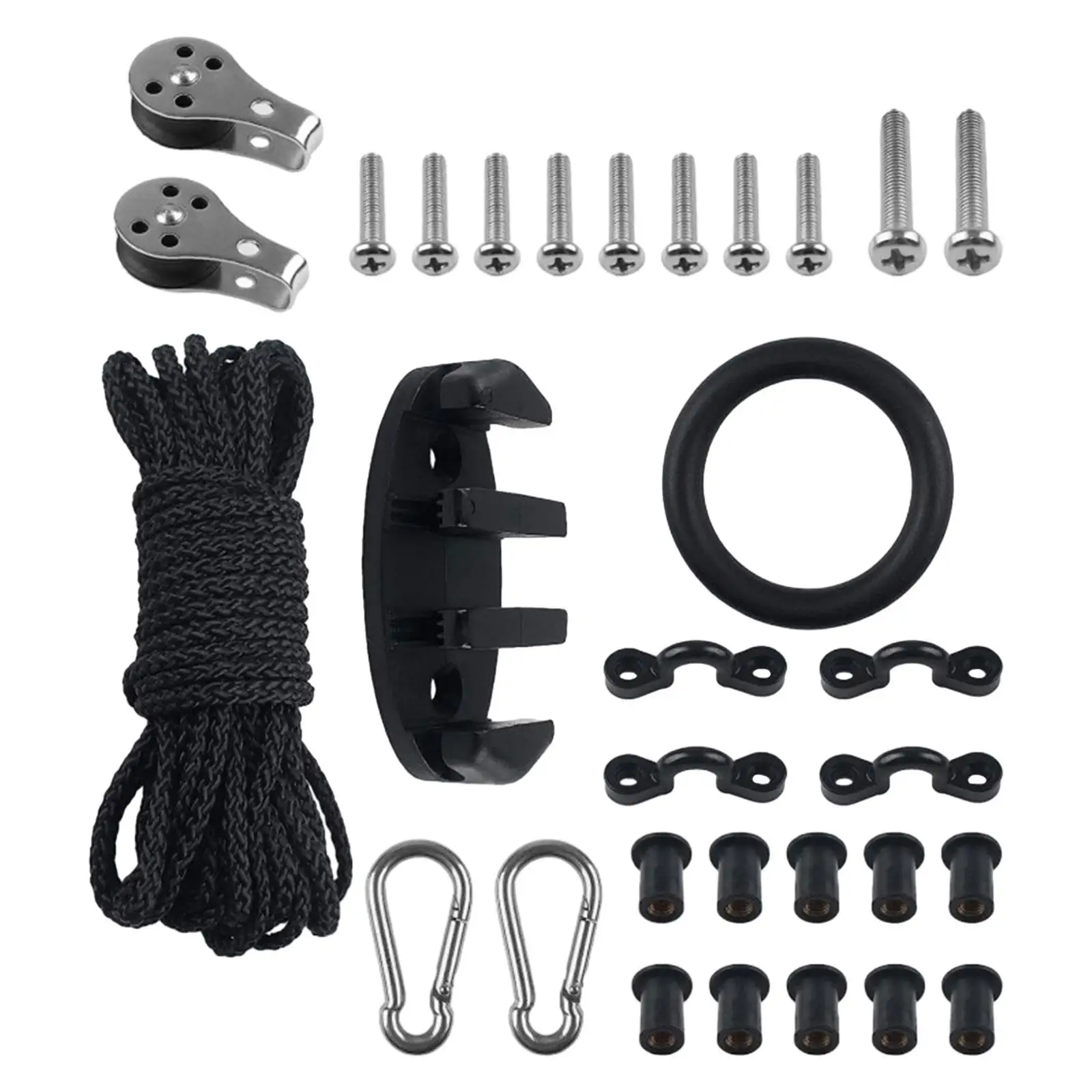 

31Pcs Kayak Canoe Anchor Trolley Kit Rigging O Ring Hardware 9M Rope Zig Zag Cleat for Marine Fishing Boat Rubber Dinghy