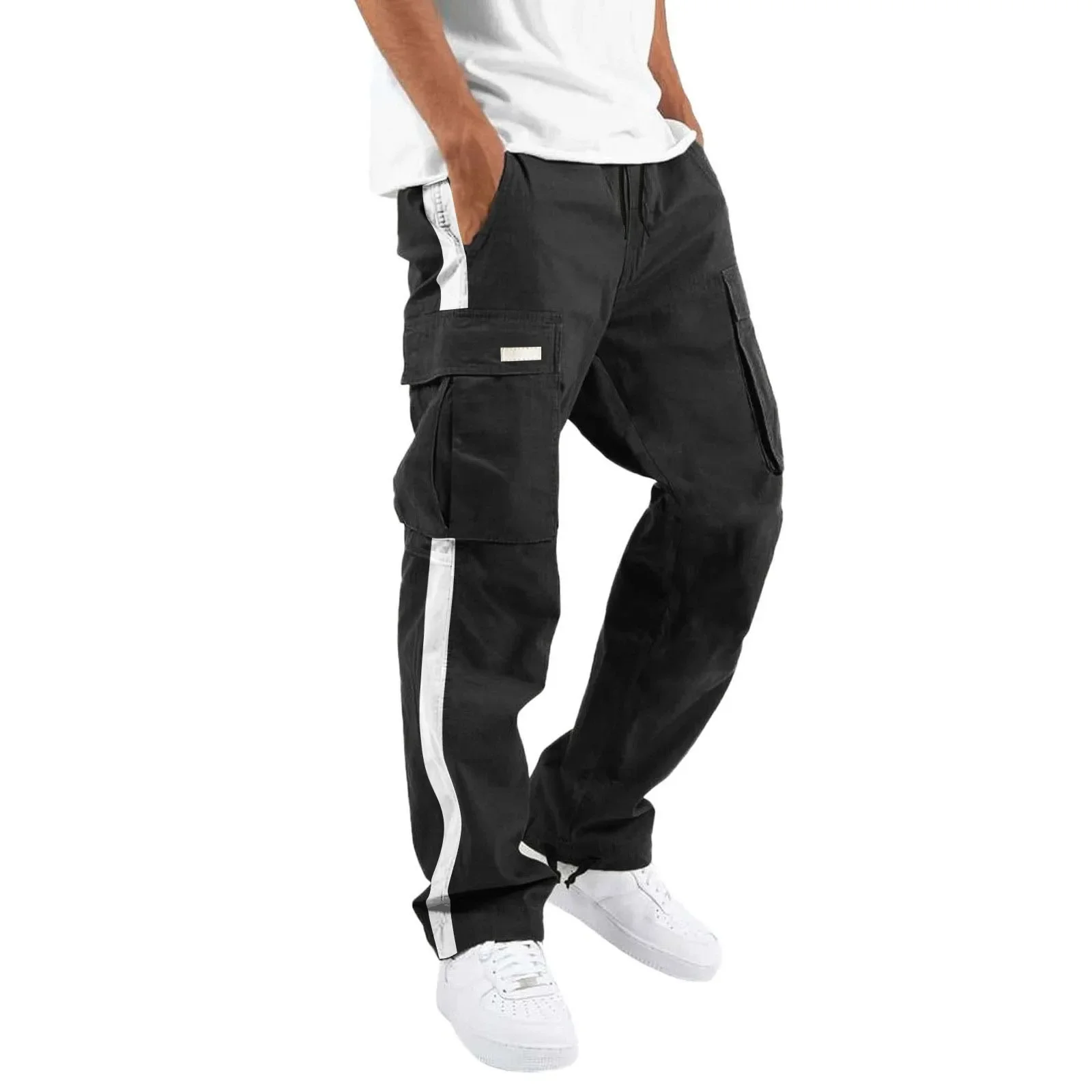 

New 2024 Men's Casual Cargo Pants Trousers Stripe Regular Fit Fashion Pants Male Jogging Cargo Pants Panel PocketMan