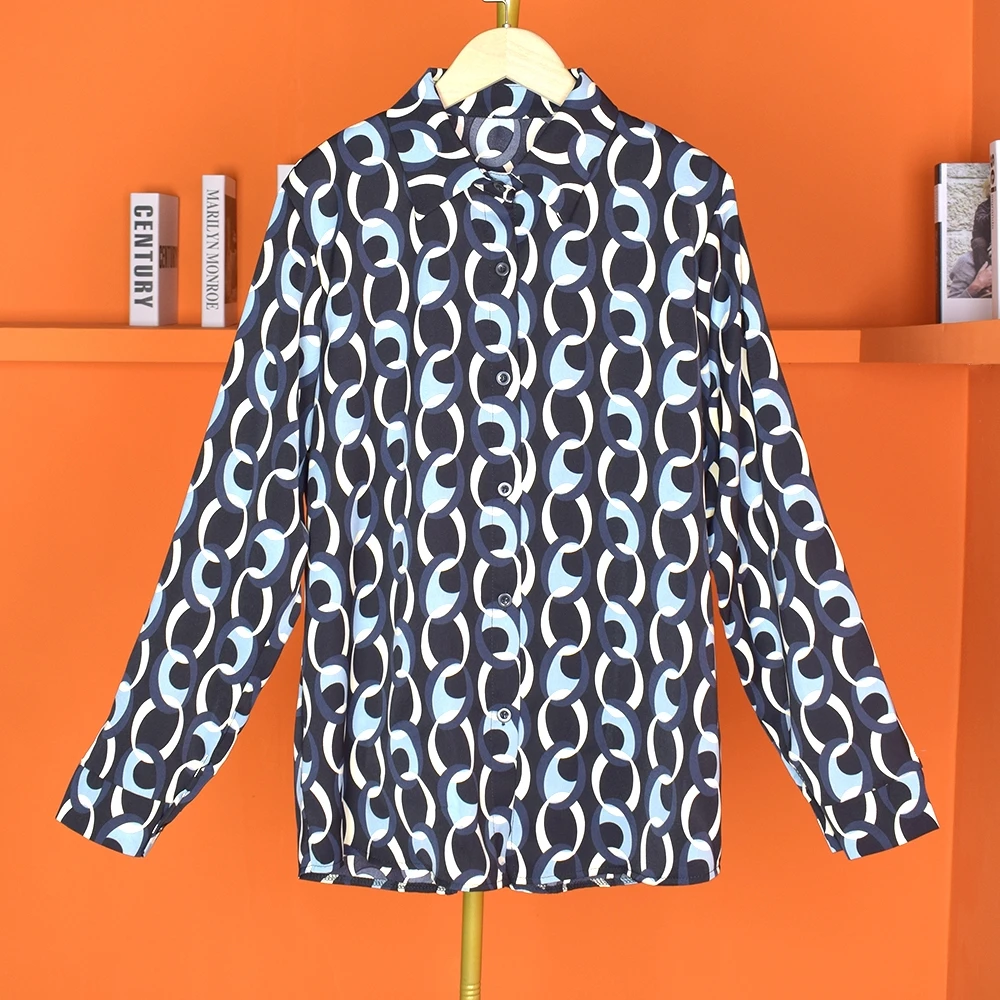 

Женская блузка с длинным рукавом, роскошная брендовая дизайнерская элегантная рубашка с принтом цепей, мягкая блузка в Корейском стиле, одежда Trafza, лето 2024