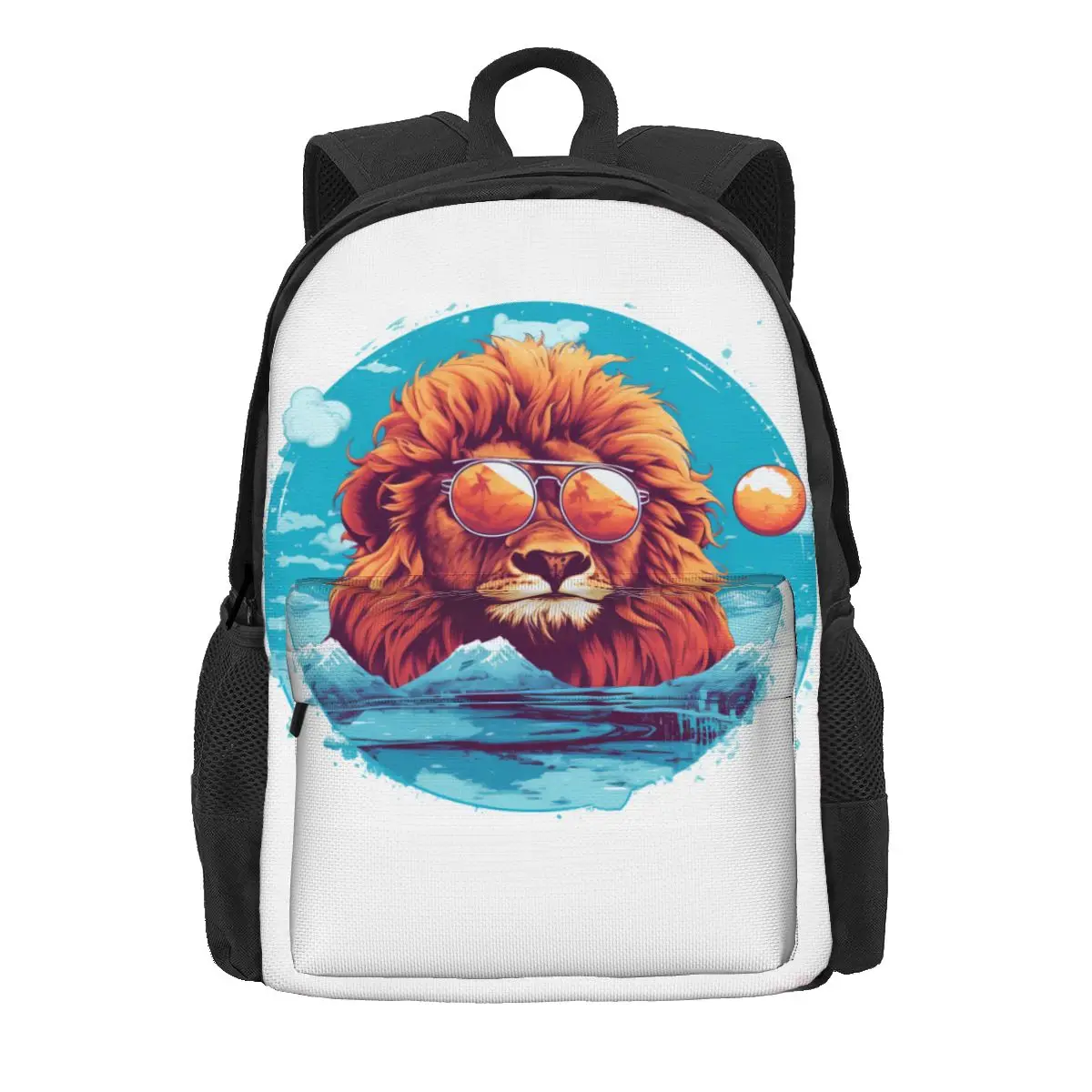 

Lion Backpack Animal With Glasses Male Polyester Camping Backpacks Print Fun High School Bags Rucksack