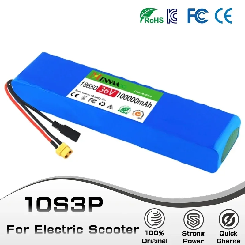 

36V 100Ah 10S3P Lithium Battery Pack 18650 100Watt 20A BMS T XT60 Plug for Xiaomi Mijia M365 Electric Bicycle Scoote