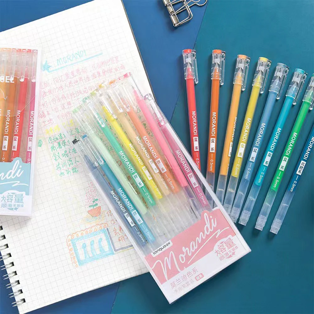 

9 Pcs Colored Gel Pens Set Kawaii 9 Colors 0.5mm Ballpoint Pen for Journal Cute School Stationary Supplies