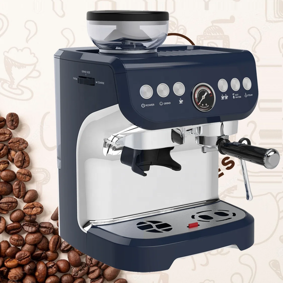 

Home 19Bar Semi Automatic Espresso Cafe Machines professional Commercial Express Espresso Coffee Machine with Grinder