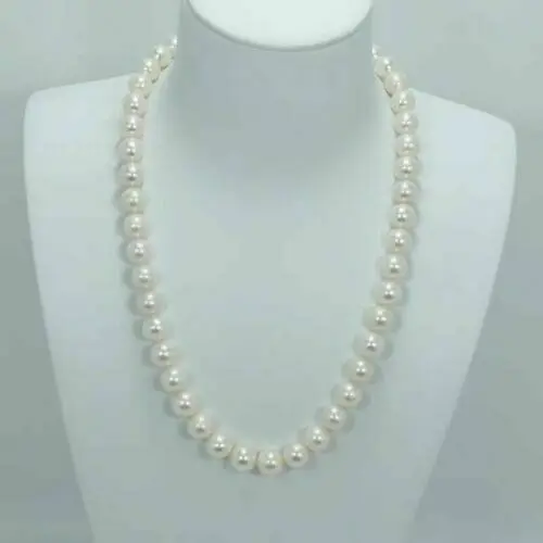 

18 inch AAAA+ Japanese Akoya 9-10mm white pearl Necklace 14K Yellow Gold clasp