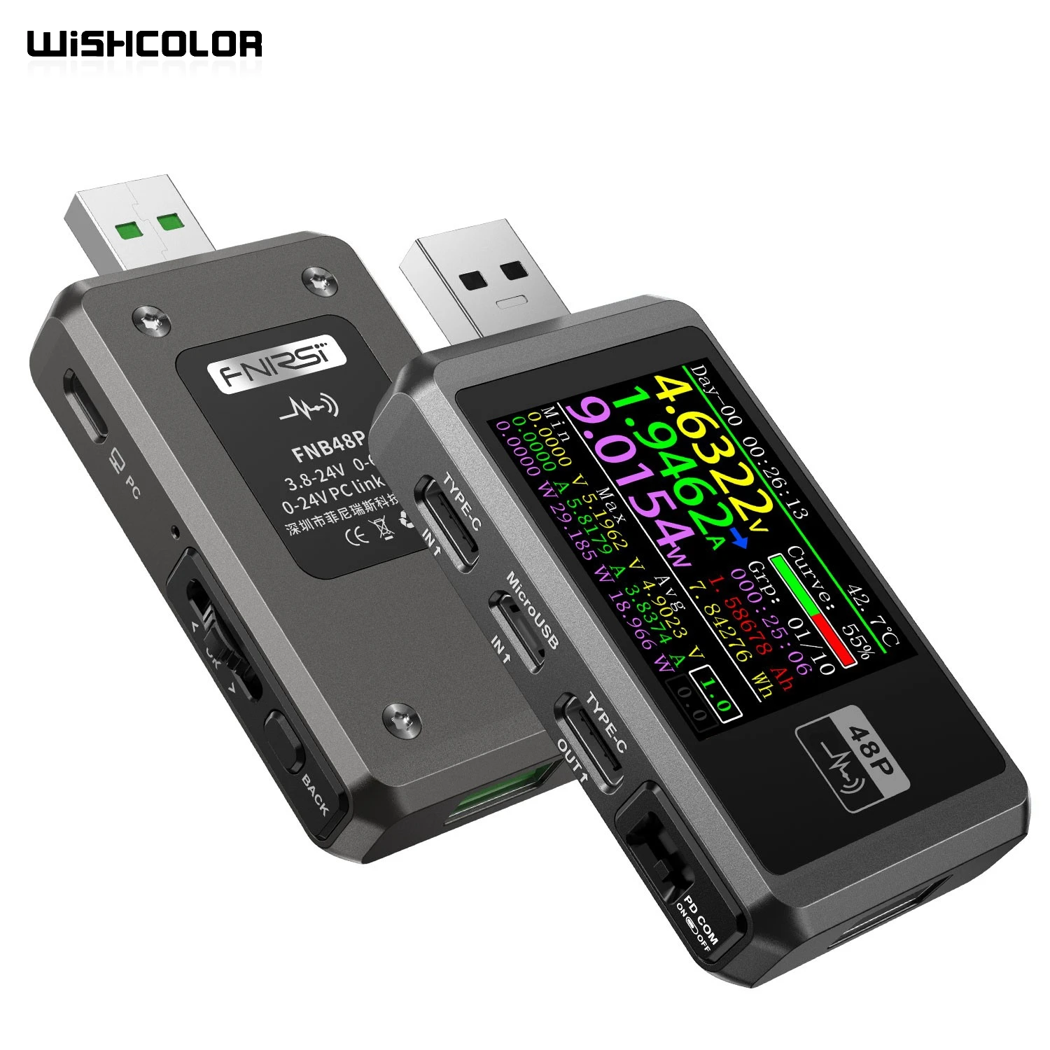 Wishcolor FNB48P Standard Version Silvery High Quality USB Tester without Bluetooth for Mobile Phone DC Charging Test
Wishcolor FNB48P Standard Version Silvery High Quality USB Tester without Bluetooth for Mobile Phone DC Charging Test