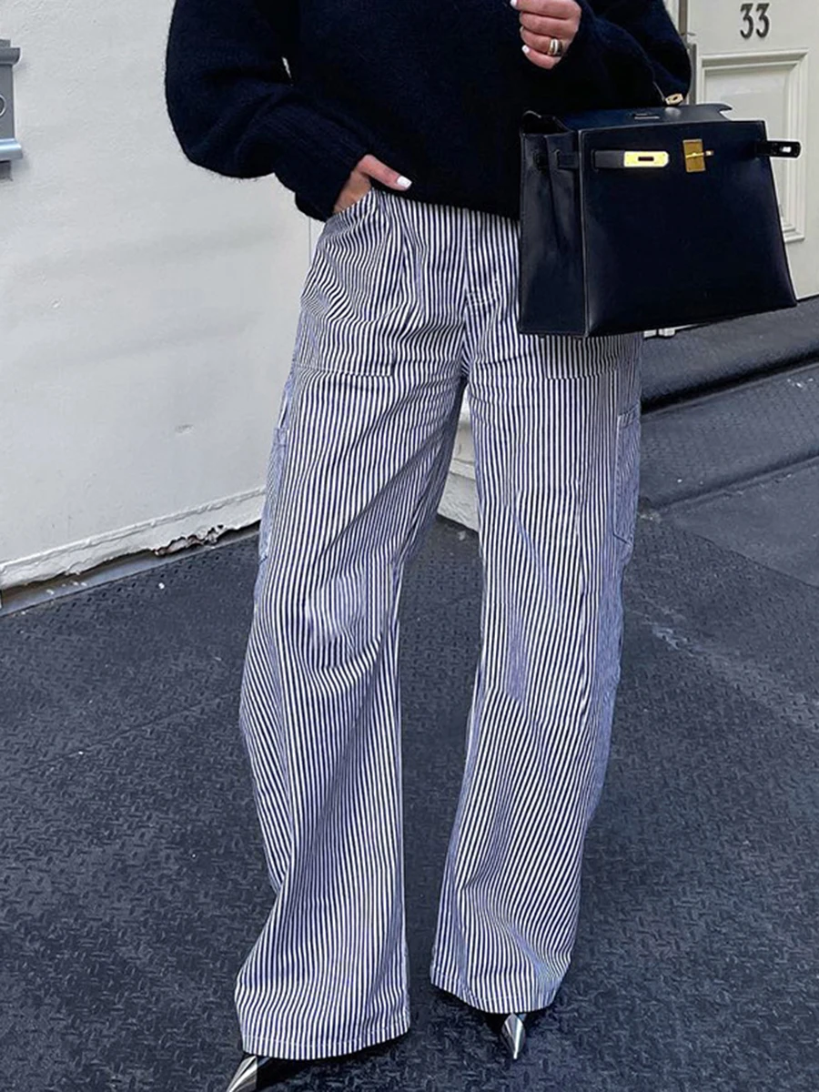 Striped Cargo Pants Woman Mid Waist Baggy Streetwear Fashion Pockets Wide Leg Trouser High Streetwear Vintage Trouser 2023 New
Striped Cargo Pants Woman Mid Waist Baggy Streetwear Fashion Pockets Wide Leg Trouser High Streetwear Vintage Trouser 2023 New
