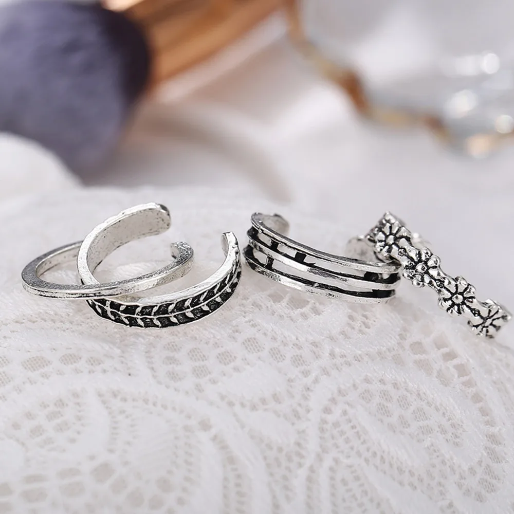 12Pcs/Set Mix Toe Ring Set Fashion Simple Retro Carved Flower Adjustable Toe Foot Rings Wholesale Women Open Finger Ring Jewelry 12Pcs/Set Mix Toe Ring Set Fashion Simple Retro Carved Flower Adjustable Toe Foot Rings Wholesale Women Open Finger Ring Jewelry