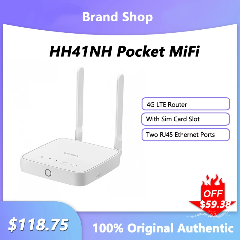 

Unlocked Alcatel HH41NH 4G WiFi Router Modem Mini Outdoor Hotspot 150mbps Pocket MiFi With Two RJ45 Ethernet Ports Sim Card Slot