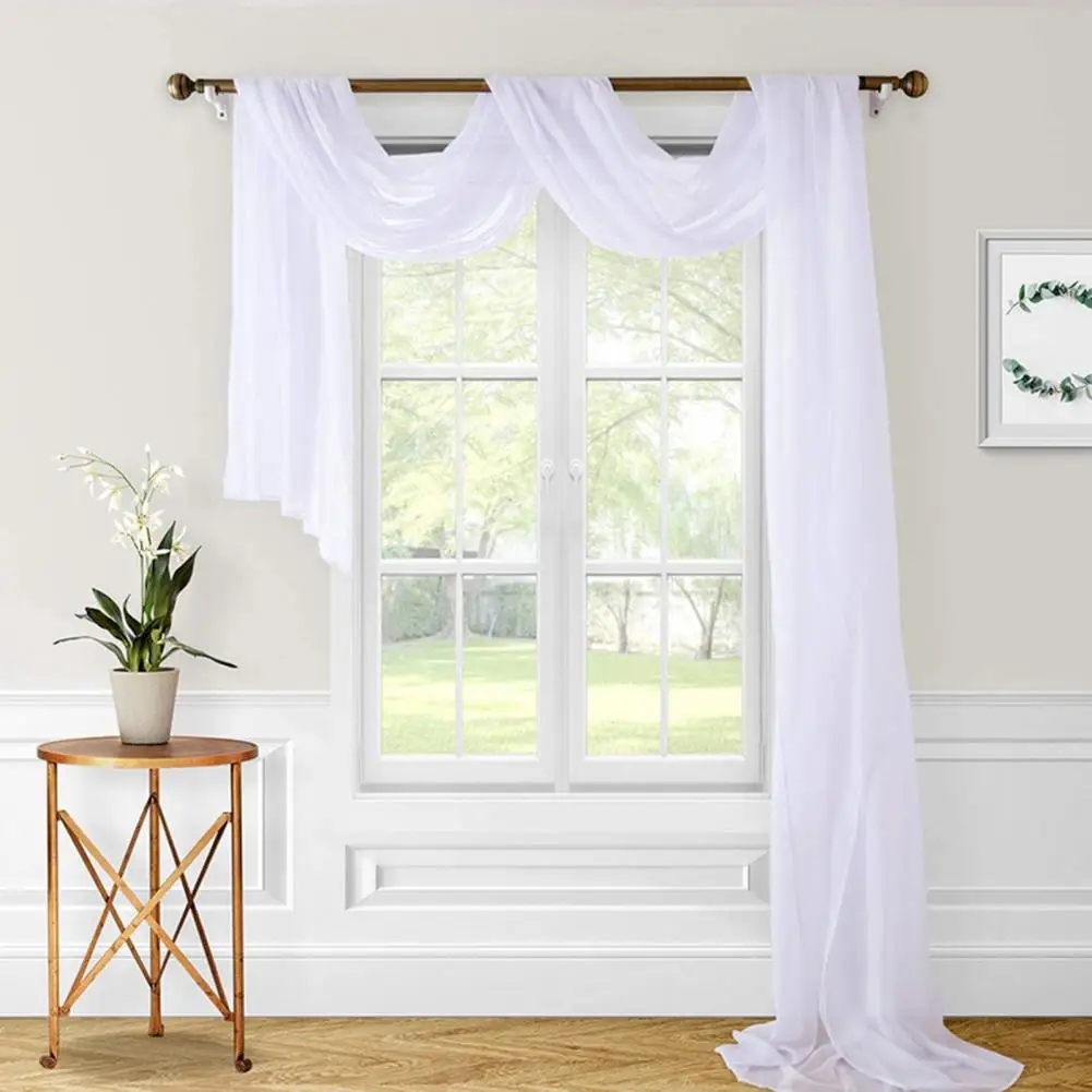 

Solid Color Ultra-thin Window Screening Fully Hemmed Sheer Voile Window Scarf European Style Princess Window Gauze