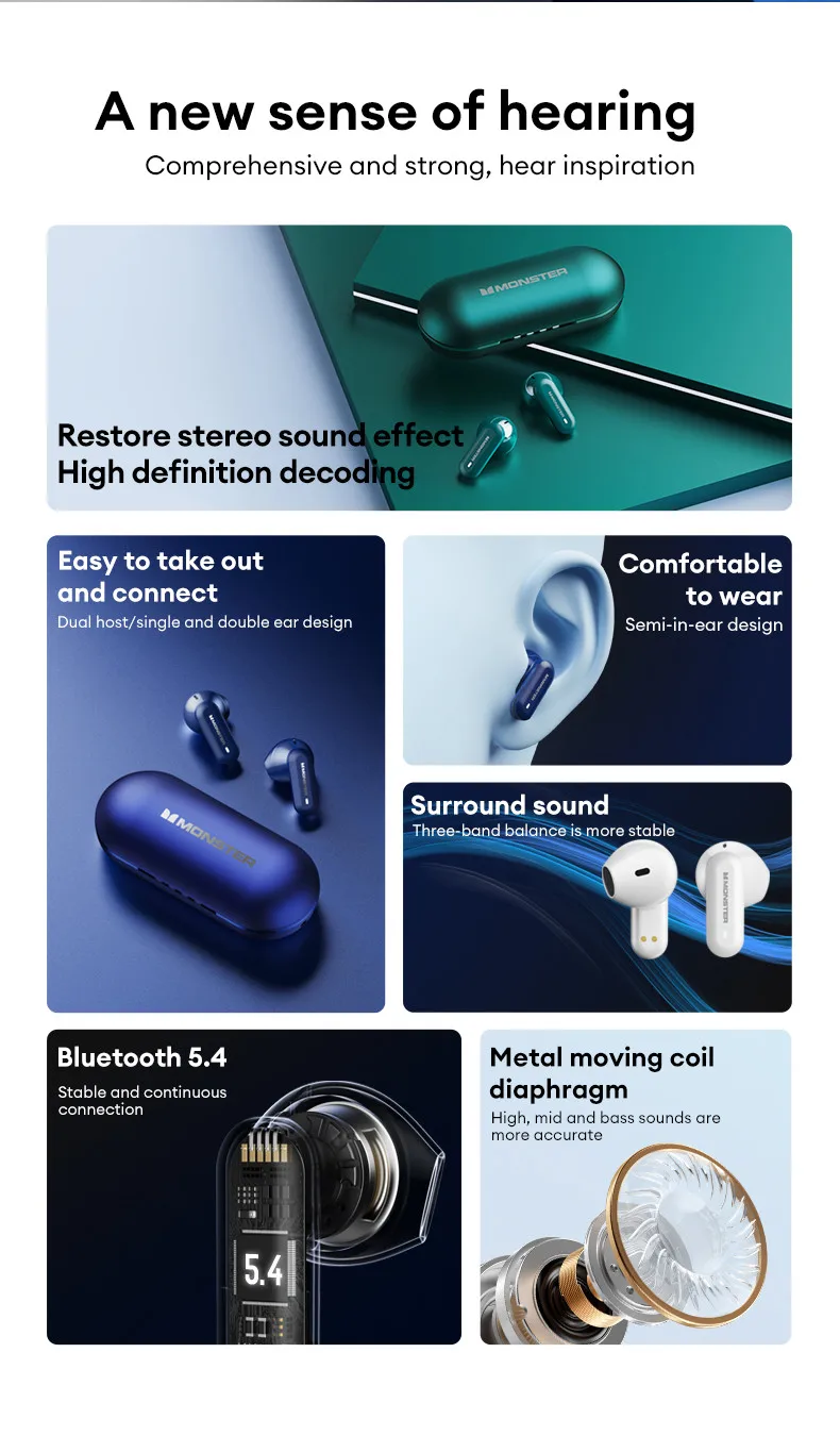 Monster Airmars XKT25 Sensitive Microphone Earbuds IPX5 HIFI Stereo Long Endurance Earphones Wireless Bluetooth V5.4 Headset Monster Airmars XKT25 Sensitive Microphone Earbuds IPX5 HIFI Stereo Long Endurance Earphones Wireless Bluetooth V5.4 Headset