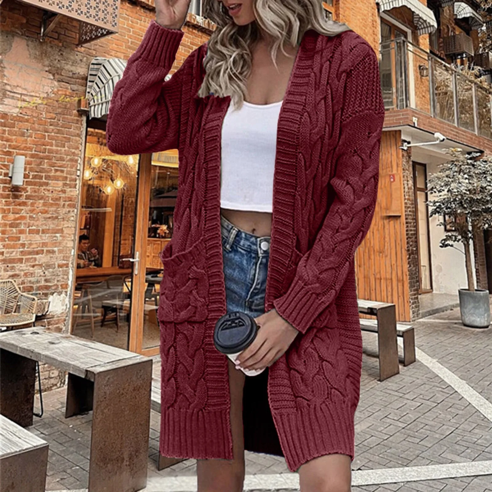 

New In Winter Cardigans For Women Casual Loose Stretched Chunky Yarn Knitwear Big Pocket Solid Long Knitted Sweater Jackets