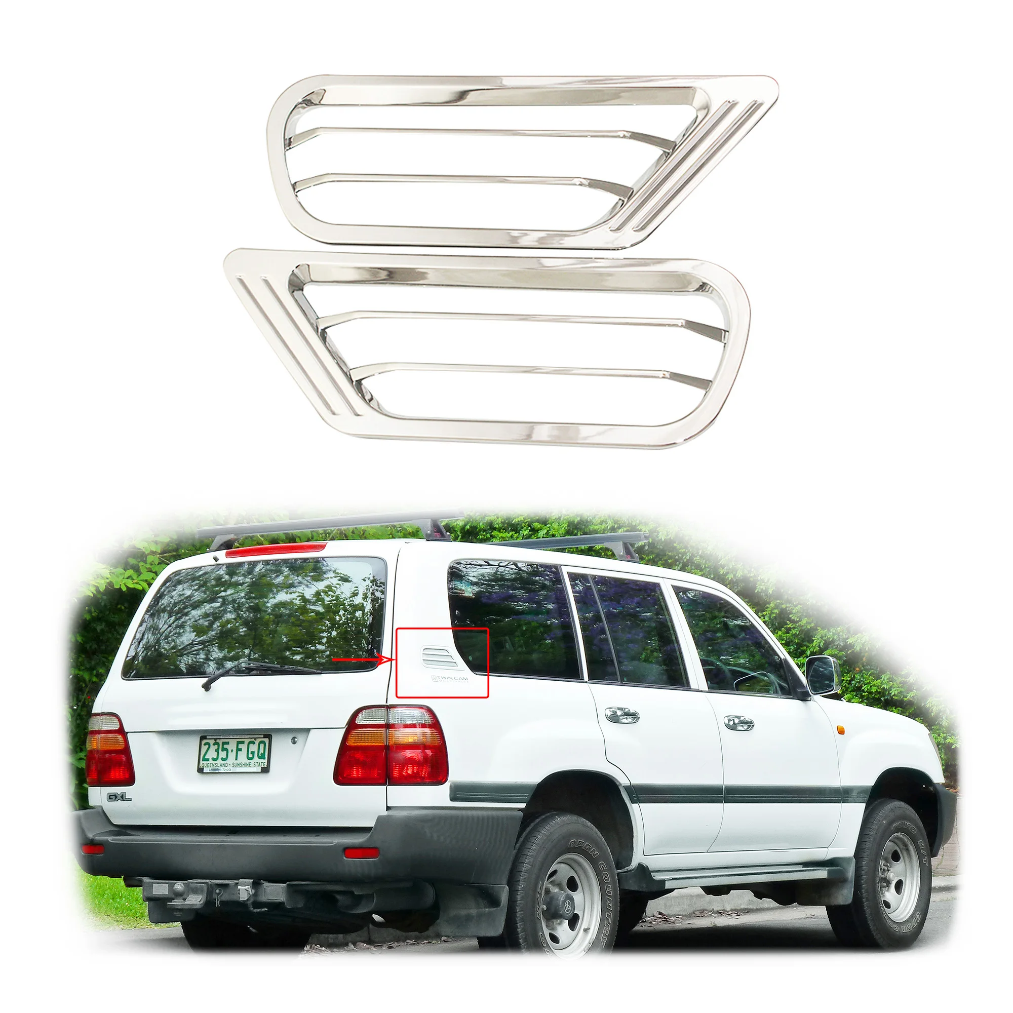 Chrome Car Accessories Plated Side Wind Hole Cover Paste Style For Lexus LX470 Toyota Land Cruiser LC100 FJ100 4700 1996-2007
Chrome Car Accessories Plated Side Wind Hole Cover Paste Style For Lexus LX470 Toyota Land Cruiser LC100 FJ100 4700 1996-2007