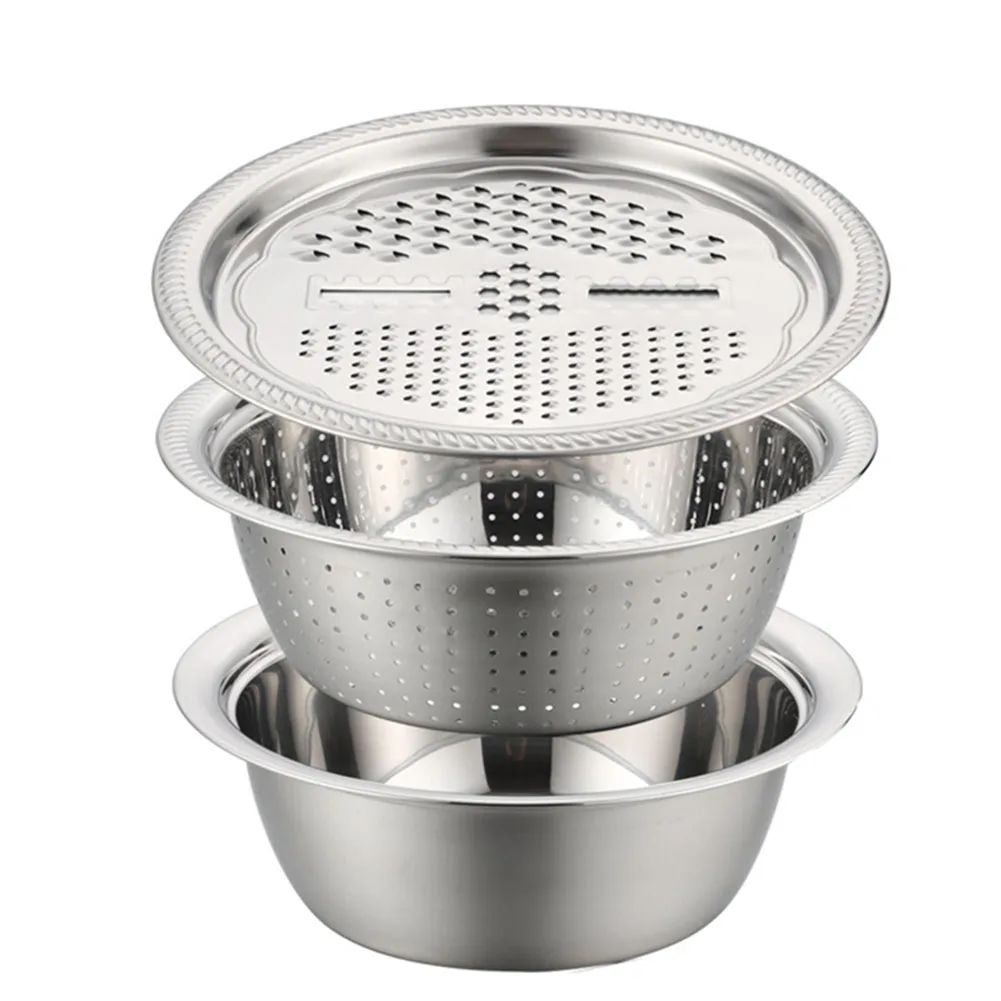 3PCS Multifunctional Stainless Steel Kitchen Graters Vegetable Slicer Vegetable Cutter Drain Basket Set Fruit Drain Basin
3PCS Multifunctional Stainless Steel Kitchen Graters Vegetable Slicer Vegetable Cutter Drain Basket Set Fruit Drain Basin