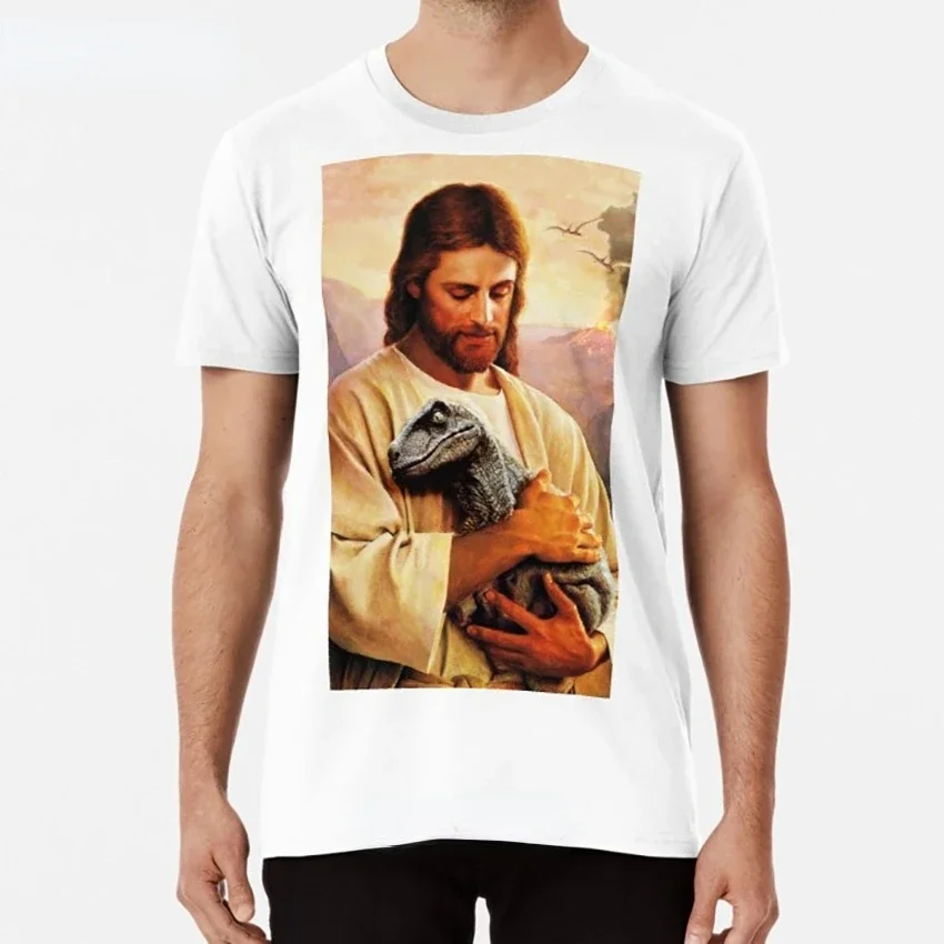 

Летняя Повседневная футболка большого размера, мужские футболки, футболка с изображением Иисуса и Раптора, христианские Топы с коротким рукавом для женщин и мужчин