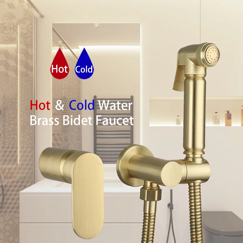 

ULA Bidet Faucet Gold Tap Hot Cold Mixer Water Portable Bidet Sprayer Shower Set Toilet Shattaf Set Hygienic Shower Bidet