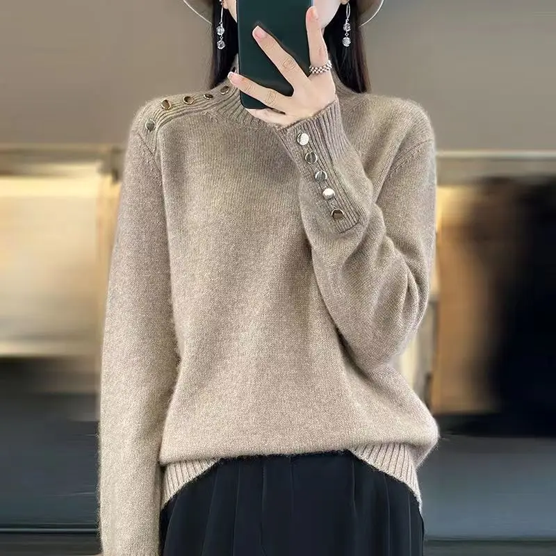 High Half Neck Sweater for Women Solid Color Fashion Long Sleeve Button Decoration Knitwear Pullover Jumper Fall Winter Tops
High Half Neck Sweater for Women Solid Color Fashion Long Sleeve Button Decoration Knitwear Pullover Jumper Fall Winter Tops