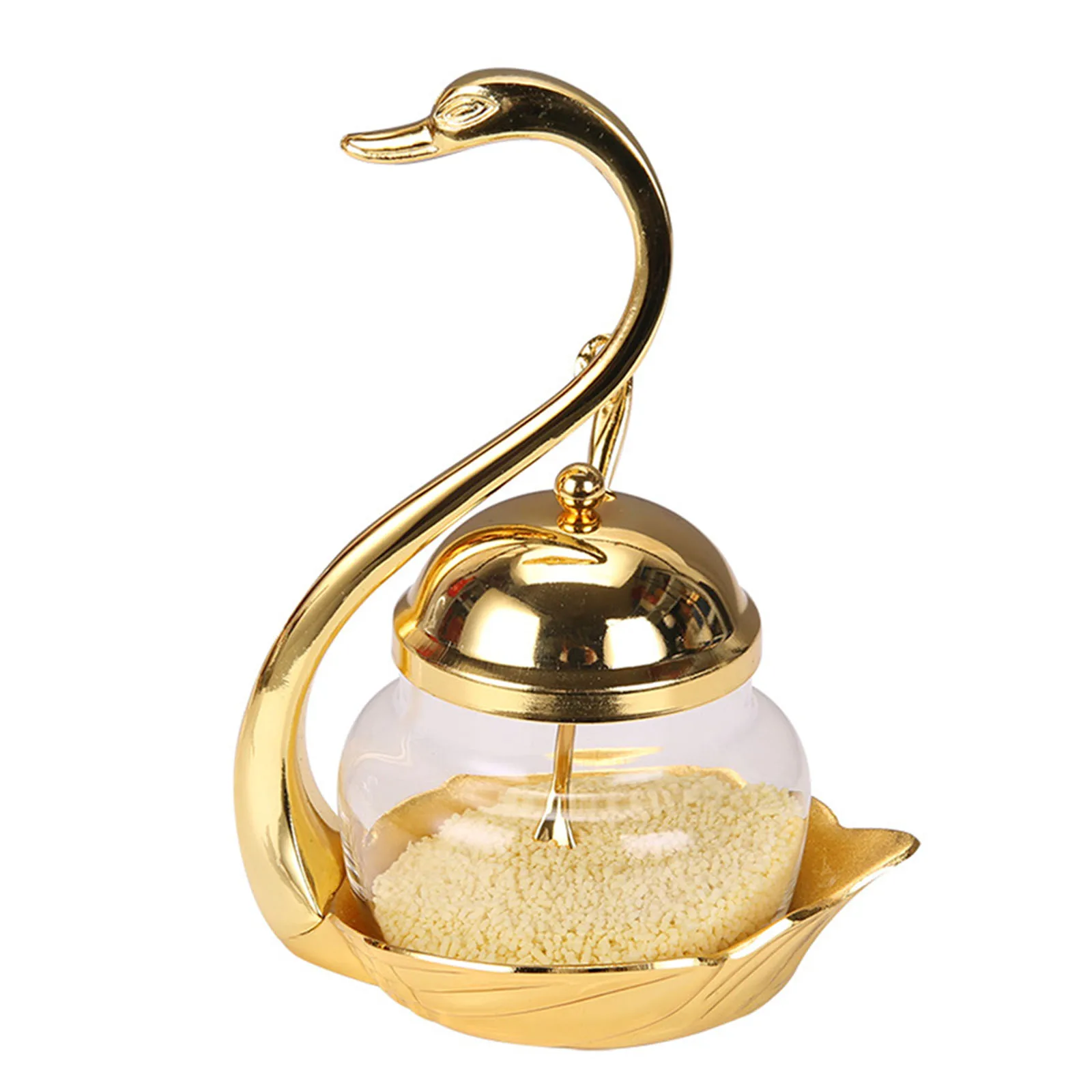

Stylish Seasoning Container Swan Design Spice Glass Jar with Serving Spoon Perfect for Salt Sugar Coffee Storage