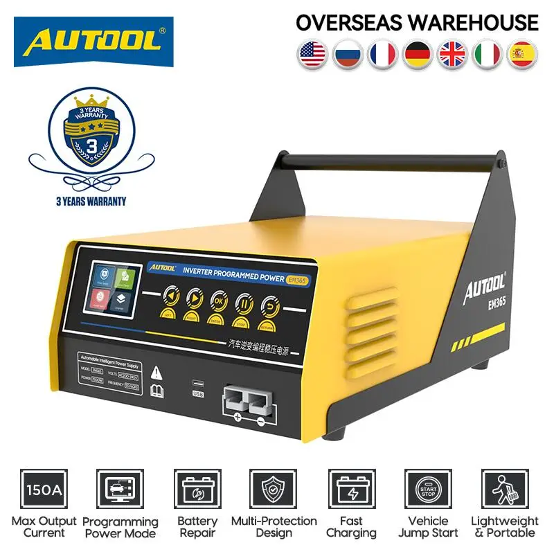 AUTOOL EM365 150A Car Battery Voltage Stabilizer ECU Programming Power Regulator Battery Charging Repair 400A Emergency Start
AUTOOL EM365 150A Car Battery Voltage Stabilizer ECU Programming Power Regulator Battery Charging Repair 400A Emergency Start