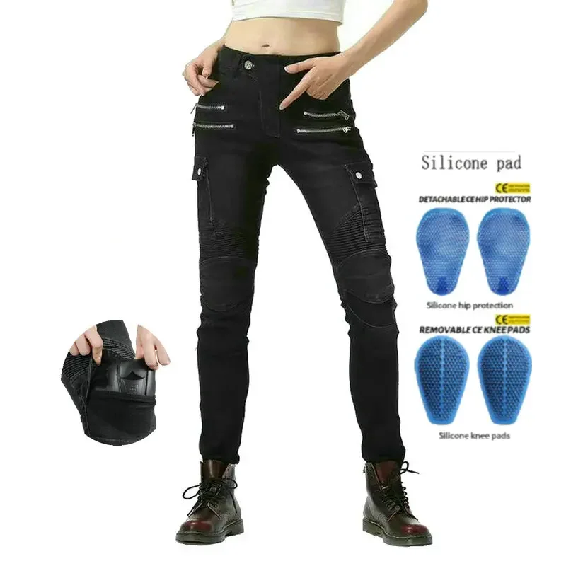 

Loong Biker Female Motorcycle Riding Pants Motocross Knight Fashion Daily Cycling Protective Jeans Locomotive Trousers For Women