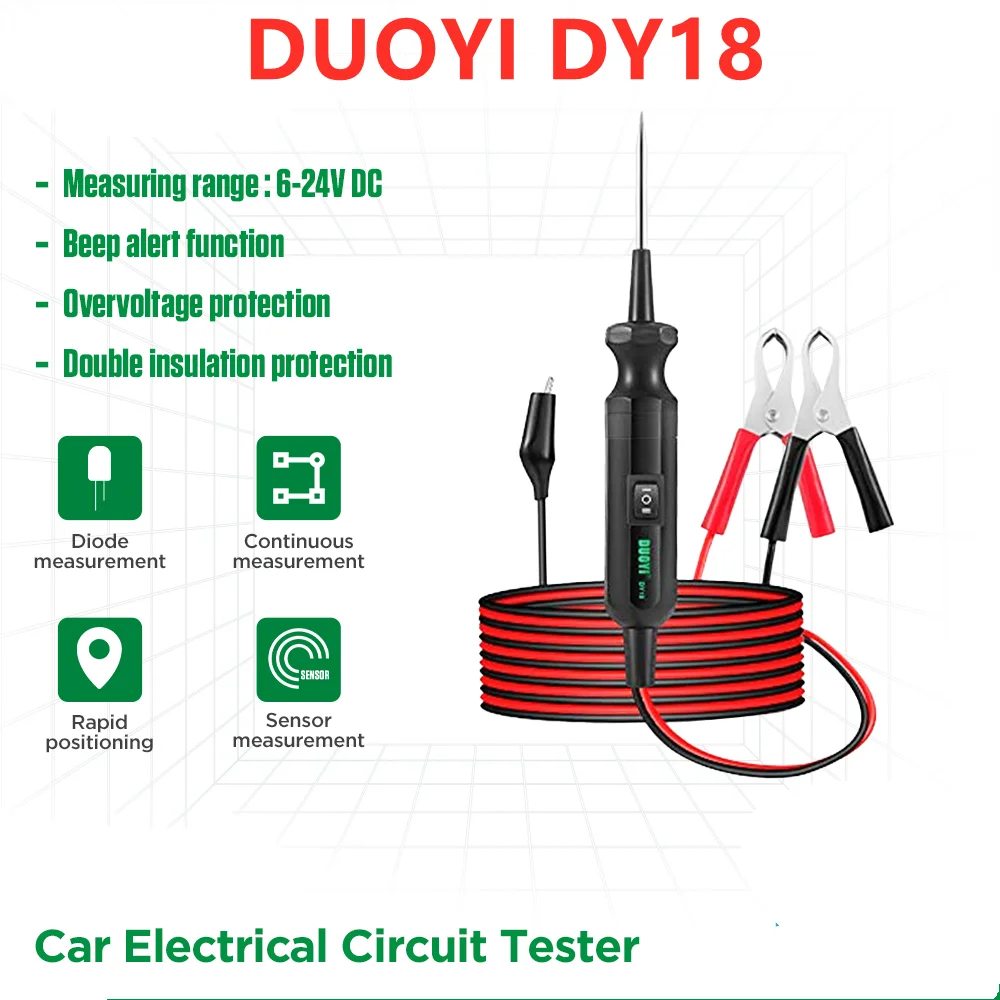 

DUOYI DY18 Automotive Electrical Circuit Tester Power Probe 6-24V DC Pen Vehicle Diagnostic Tools Circuit Tester Scanner A++