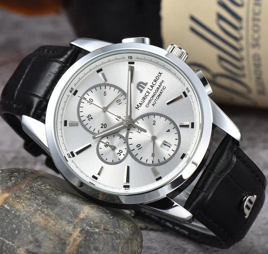 

2024 MAURICE LACROIX Watch Ben Tao Series Three-eye Chronograph Fashion Casual Luxury Leather Men’s Watch Relogios Masculinos