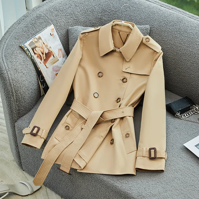 Women's Windbreaker With Belt 2023 New Khaki Outer Garment Female Classic Double Breasted Short Trench Coat
Women's Windbreaker With Belt 2023 New Khaki Outer Garment Female Classic Double Breasted Short Trench Coat