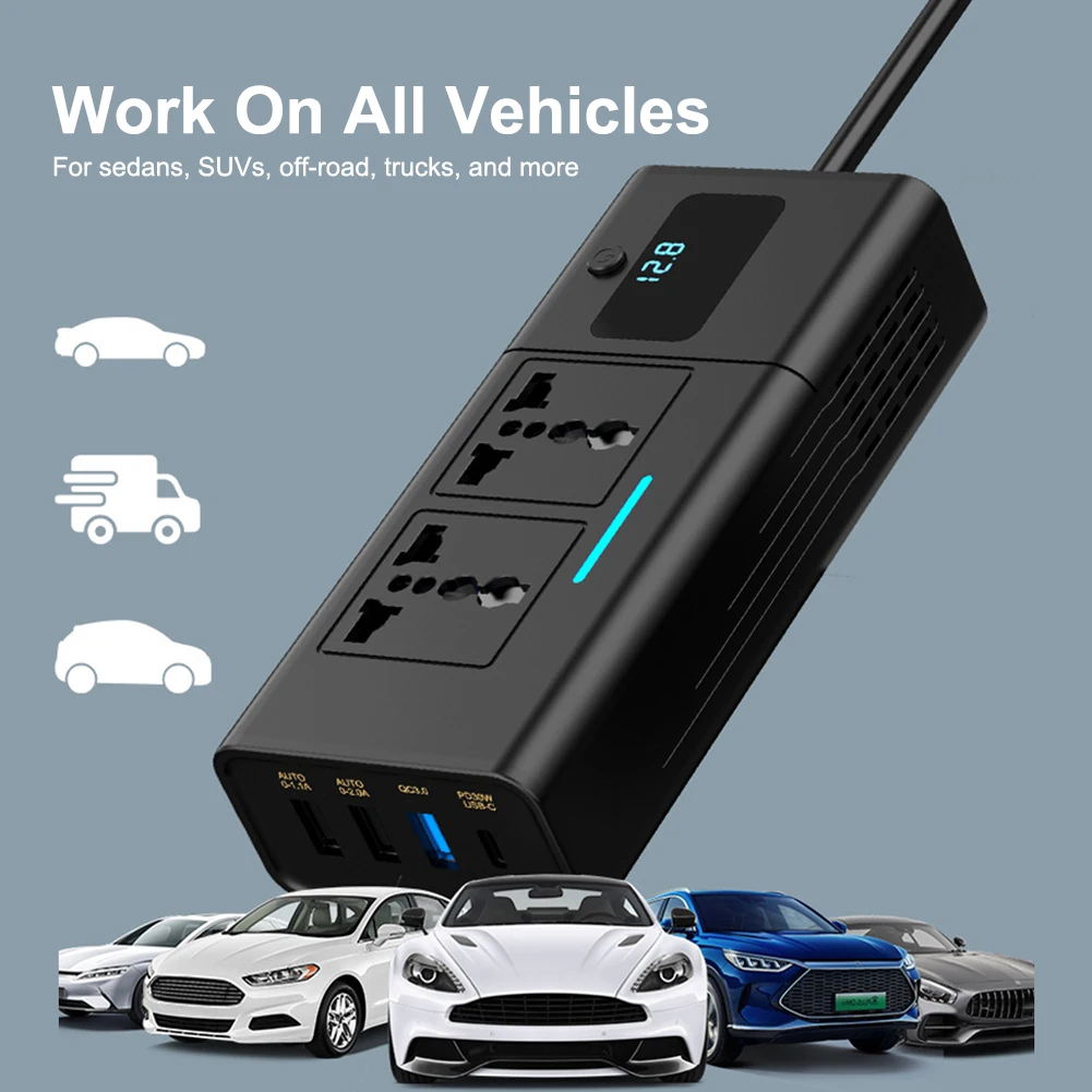 200W Car Power Inverter 12V To AC 110V 220V Auto Converter 4-USB Multi-function Charger Socket 3.0A Fast Charger Power Converter
200W Car Power Inverter 12V To AC 110V 220V Auto Converter 4-USB Multi-function Charger Socket 3.0A Fast Charger Power Converter