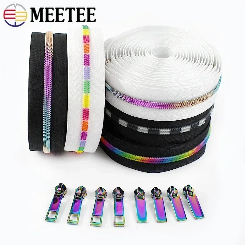 

3Meters Meetee 5# Rainbow Nylon Zipper with Zippers Sliders Bag Jacket Decoration Zips Roll Backpack Zip Puller Sewing Accessory