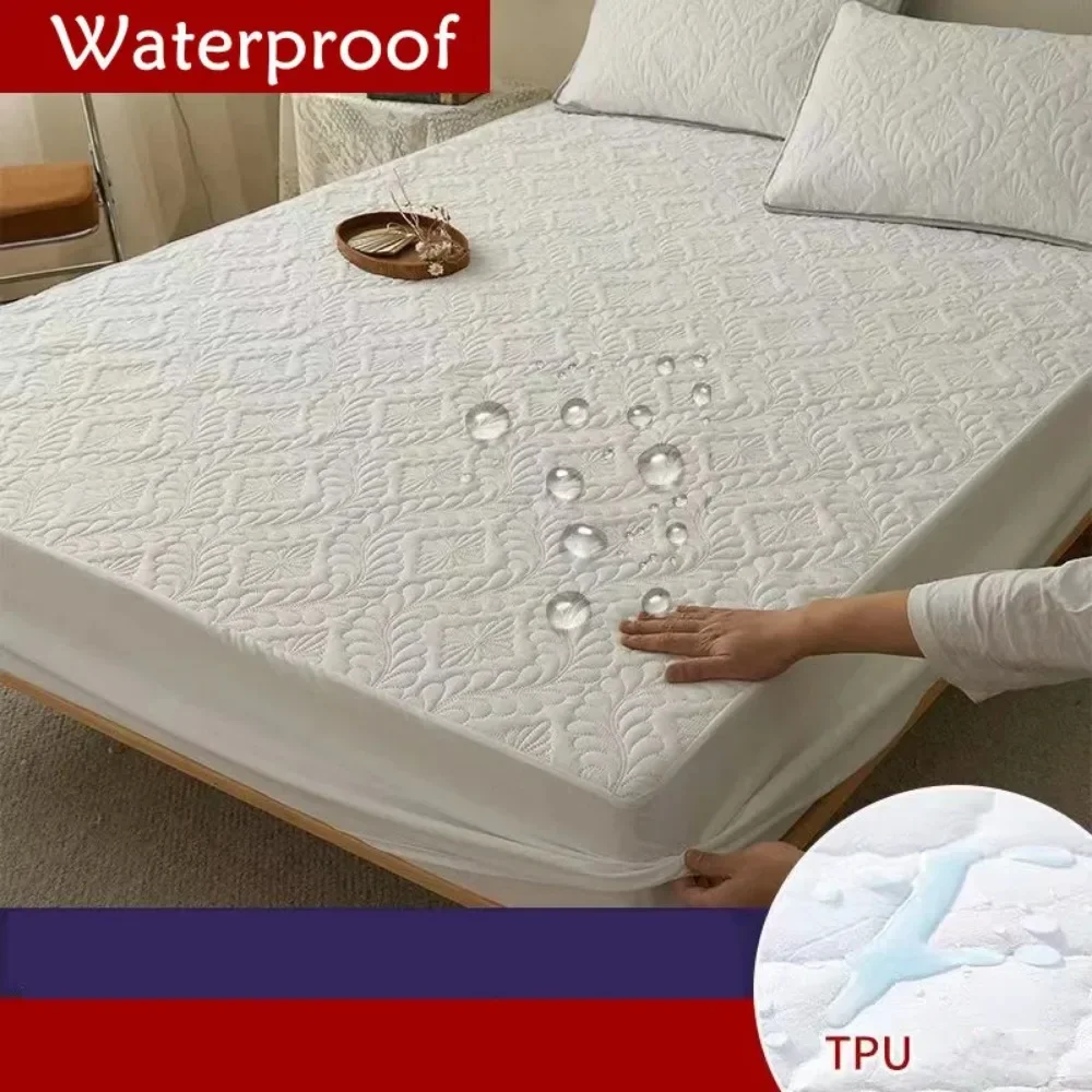 

Quilted Fitted Sheetwith Elastic Queen King Size 100% Waterproof Mattress Protector Solid Bed Cover( Pillowcase Need Order) 1Pc