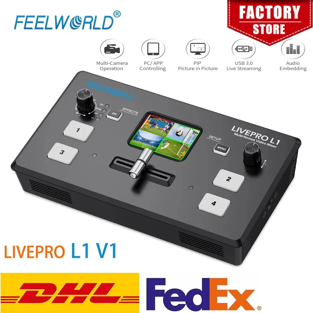 Переключатель для прямой трансляции видео FEELWORLD LIVEPRO L1 V1 4X Hdmi вход Hdmi USB3.0 многоформатный студийный предварительный просмотр записей камера Youtube
Переключатель для прямой трансляции видео FEELWORLD LIVEPRO L1 V1 4X Hdmi вход Hdmi USB3.0 многоформатный студийный предварительный просмотр записей камера Youtube
