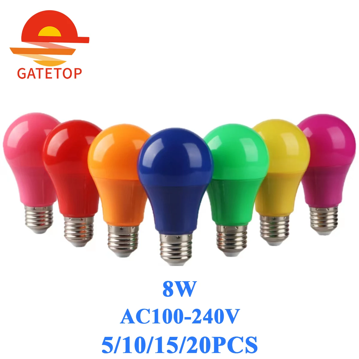 

5-20PCS Led Colorful Lamp AC100-240V Voltage E27 B22 Base Power 8W Seven colors are available for festival celebration, KTV bar