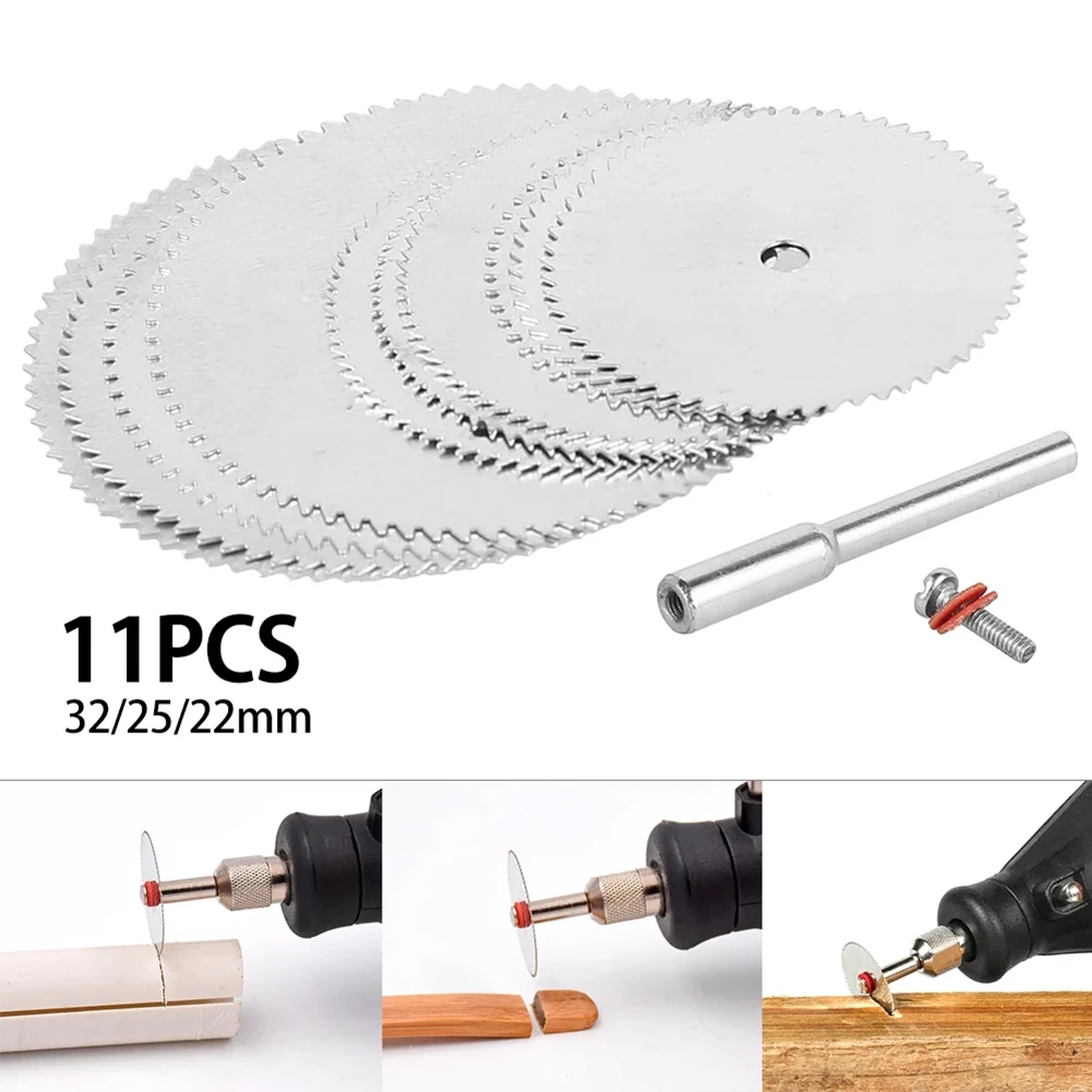 

11pcs Wood Saw Blade Disc With Rod Dremel Rotary Cutting Tool 22mm/25mm/32mm Diamond Grinding Wheel Rotary Circular Saw Blade