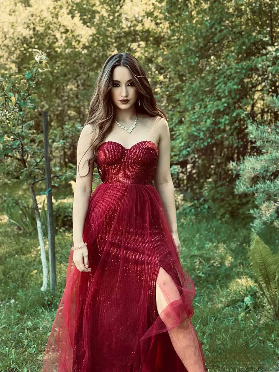 Sexy Backless Evening Long Dress Padded Strapless Split A-line Mesh Skirt Stretch Sequin Wedding Cocktail Party Prom Ball Gown 
Sexy Backless Evening Long Dress Padded Strapless Split A-line Mesh Skirt Stretch Sequin Wedding Cocktail Party Prom Ball Gown