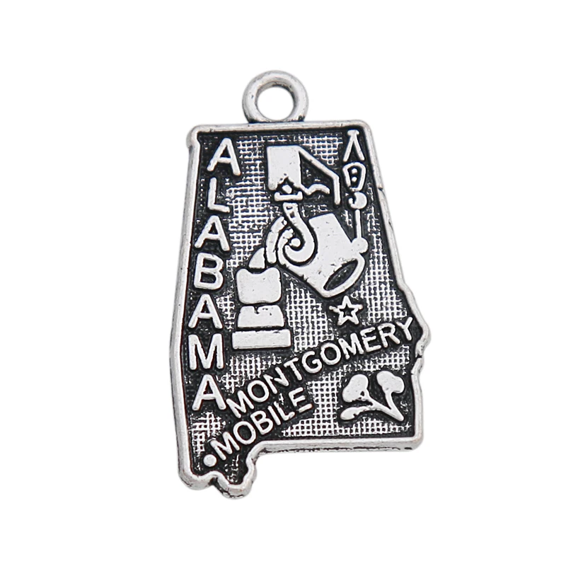 

Alloy American State Alabama Map Charms Metal City Montgomery Pendants 50pcs 14*25mm AAC603