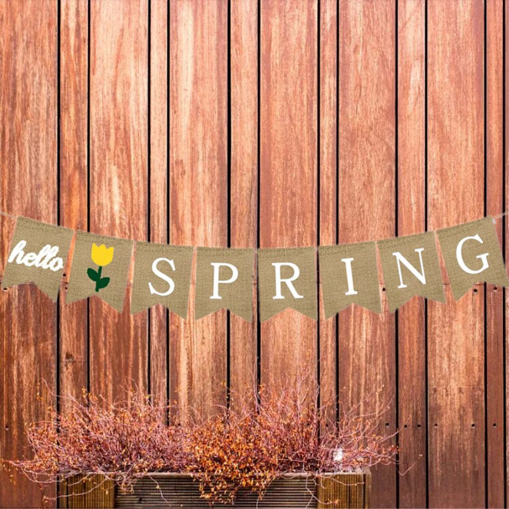 

Hello Spring Letters Bunting Banner Decorative Burlap Banner Party Supplies for Party Festival Celebration