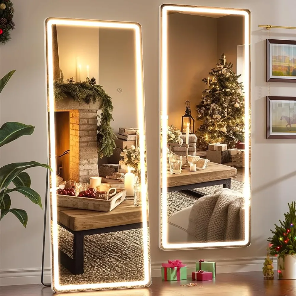 

Full Length Mirror, Lighted Floor Standing LED Mirror，Wall Mounted Hanging Mirror With Standing Floor Mirror For Bedroom