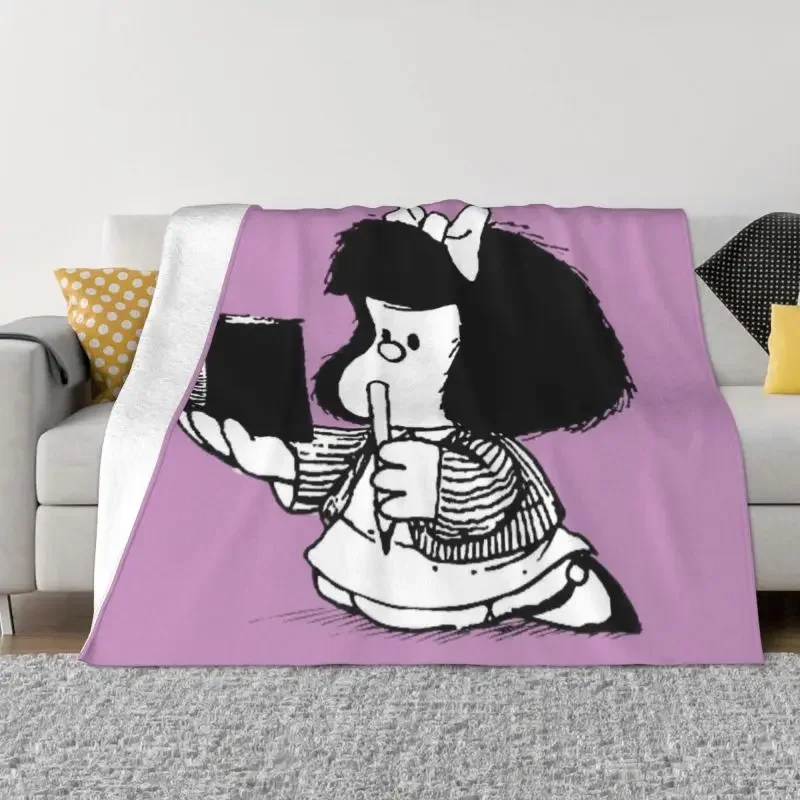 

Одеяло для ноутбука Mafalda, флисовое теплое фланелевое одеяло с мультяшным рисунком, мягкий флисовый плед для дивана, офиса, кровати, на осень