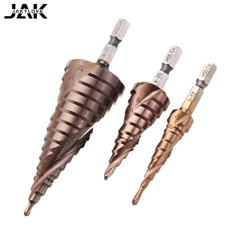 M35 Cobalt Step Drill Bits 3-12/4-20/4-32mm HSS Drill Bit Kit Multi-function Stainless Steel Spiral Groove Triangle Hex Shank
M35 Cobalt Step Drill Bits 3-12/4-20/4-32mm HSS Drill Bit Kit Multi-function Stainless Steel Spiral Groove Triangle Hex Shank