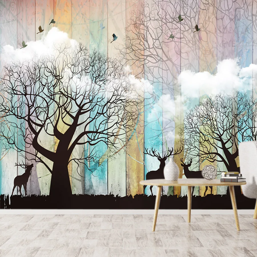 

Removable Peel and Stick Wallpaper Accept for Living Room Wall Papers Home Decor Contact Paper Tree Wood Board TV Design Murals