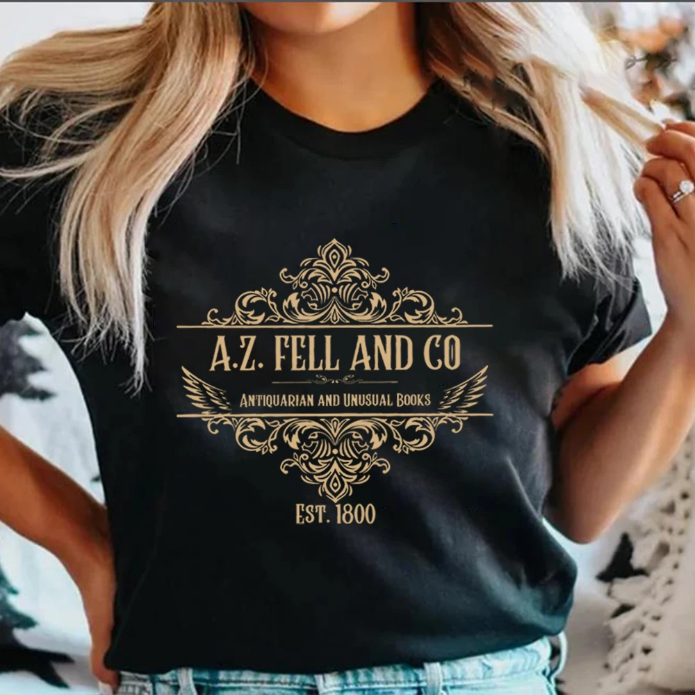 

Good Omens T-shirts Woman A.Z. Fell and Co Antiquarian and Unusual Books T Shirt Retro Womens Clothing Unisex Casual Tops