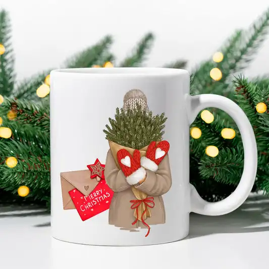 

Merry Christmas Holiday Girl Coffee Mug Text Ceramic Cups Creative Cup Cute Mugs Personalized Gifts for Her Him Women Men