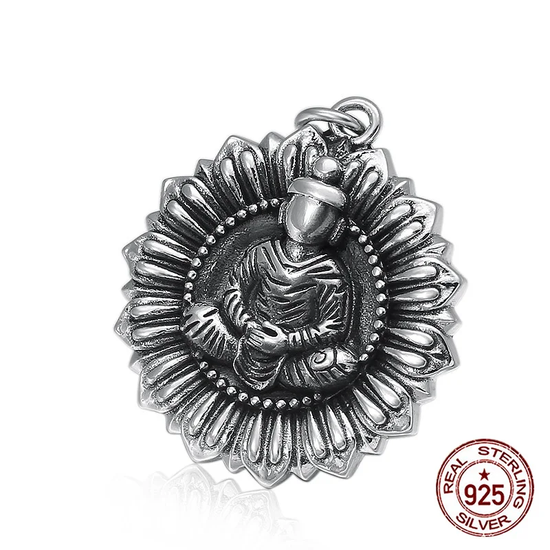

S925 Sterling Silver Pendant Personalized Fashion Relief Buddha Flower Design sensation internet celebrity pendant
