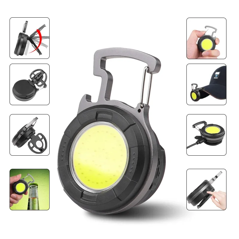 

Portable COB Keychain Flashlight LED Mini Work Lights Floodlight Type C Rechargeable Bottle Opener Outdoor Camping Light