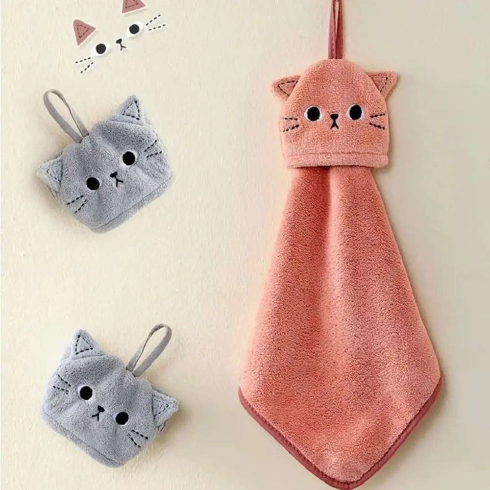 

Coral Velvet Cat Embroidery Towel High-efficiency Hanging Hand Towel Cute Super Absorbent Cleaning Towel Tableware Cleaning